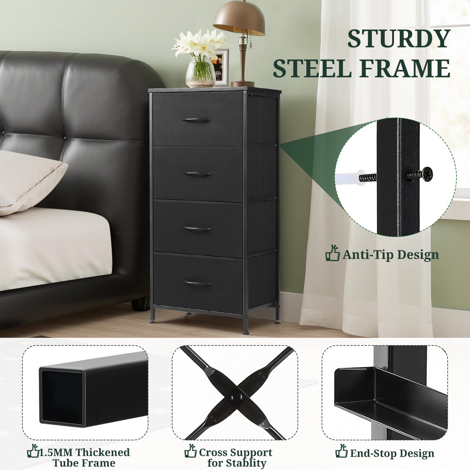 SageNest nightstand fabric drawers offer breathable, lightweight organization.