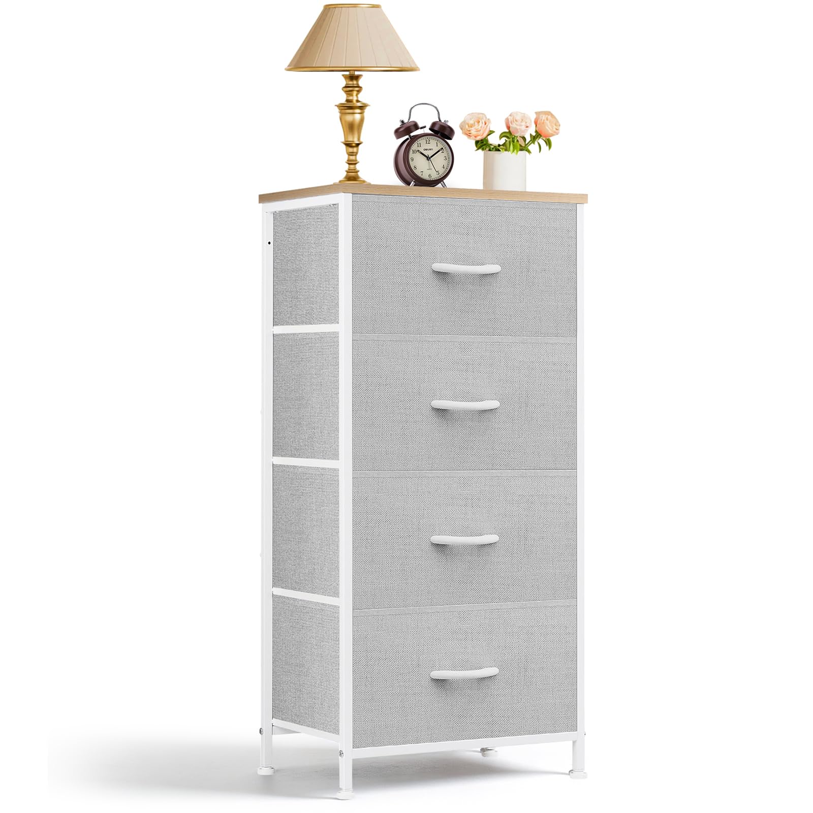 SageNest nightstand with wooden top provides a sturdy surface for lamp and decor.