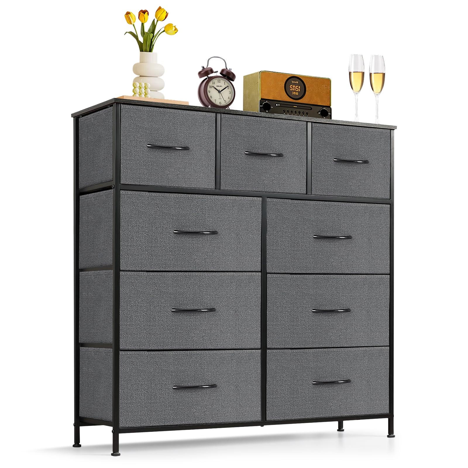 SageNest nine-drawer dresser with wood top provides sturdy storage surface