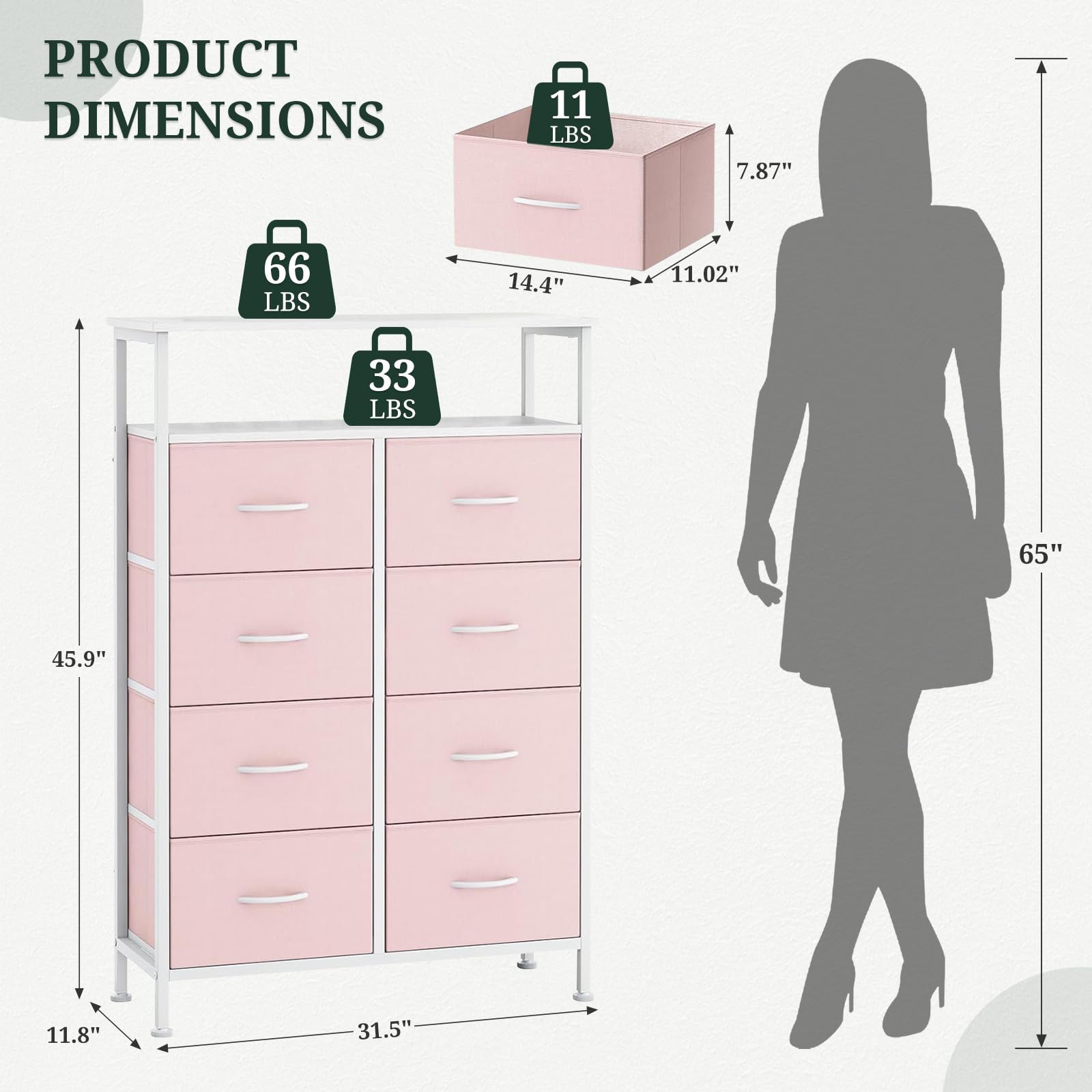 SageNest open shelf pink dresser shown with decorative items for easy display.