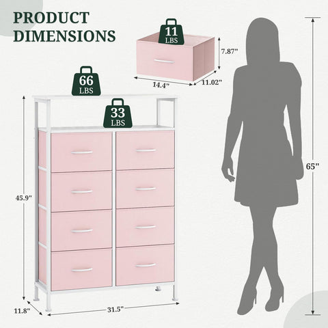 SageNest open shelf pink dresser shown with decorative items for easy display.