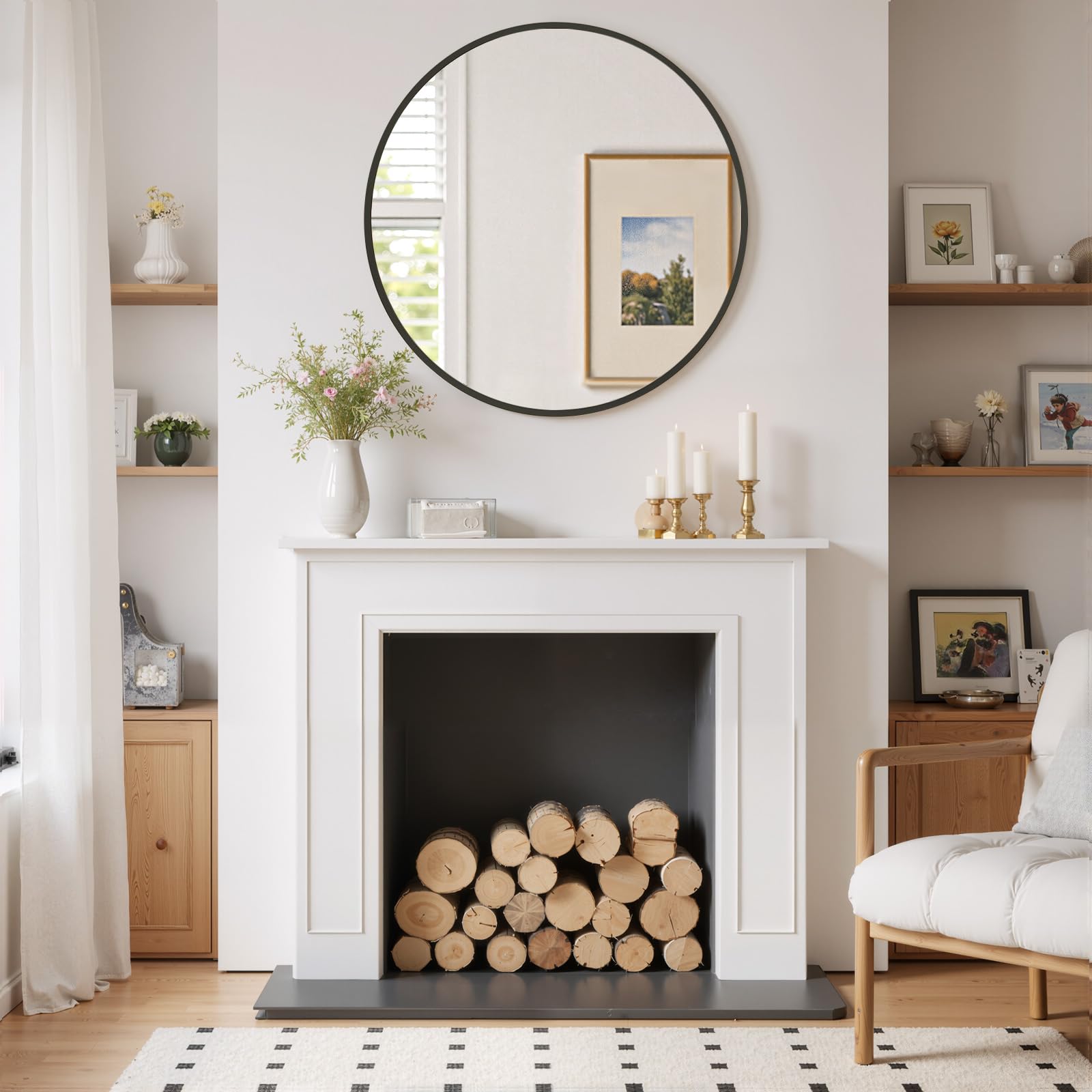 SageNest round mirror bathroom humidity-ready design in metal frame