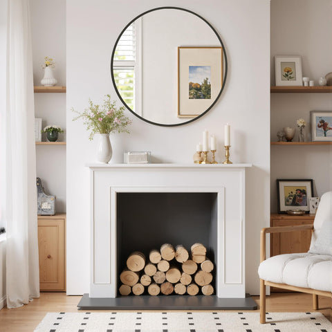 SageNest round mirror bathroom humidity-ready design in metal frame