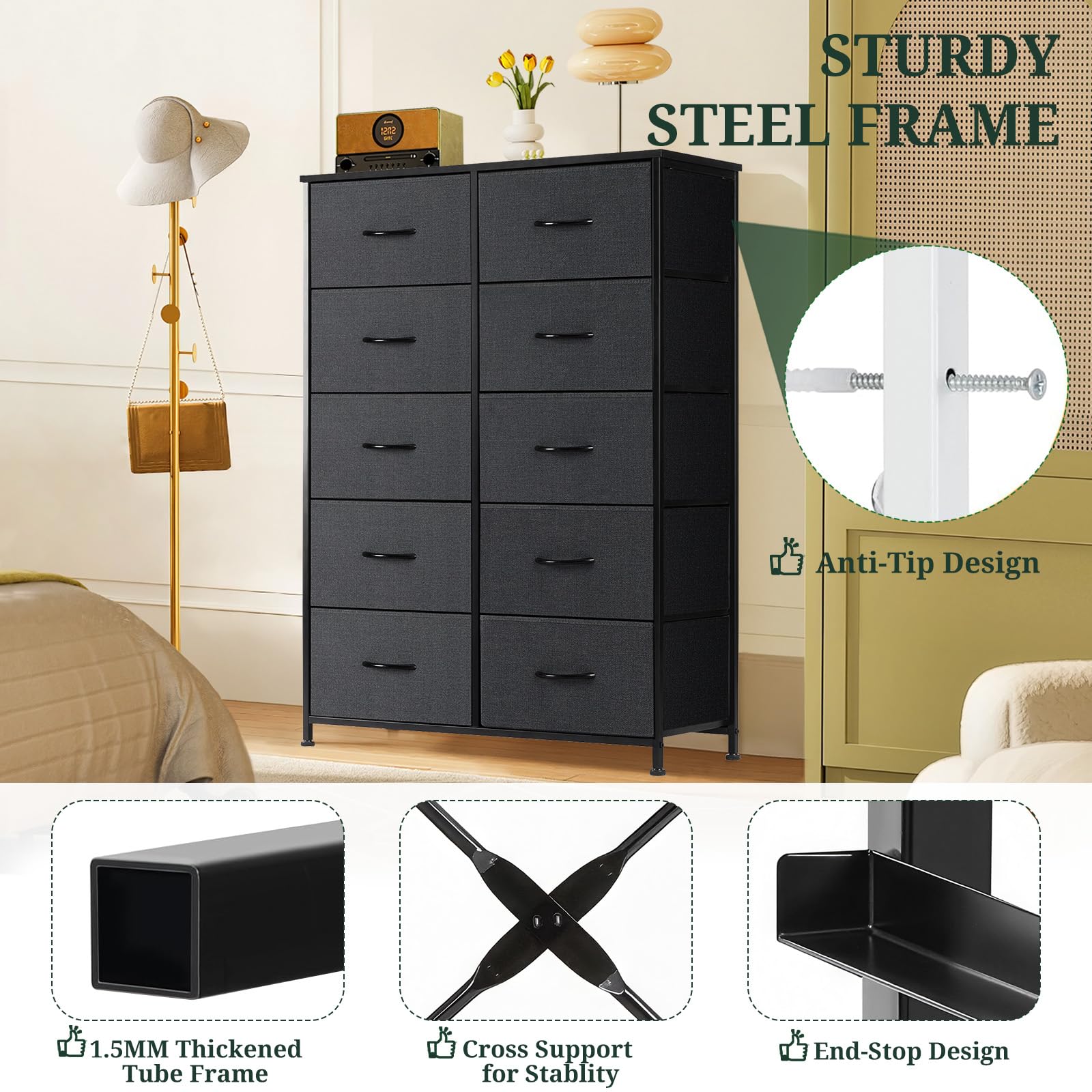 SageNest scratch-resistant MDF top withstands daily use and supports lamps or decor