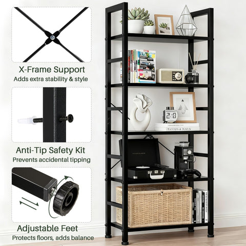 SageNest Spacious bookcase provides ample display space for plants and collectibles.