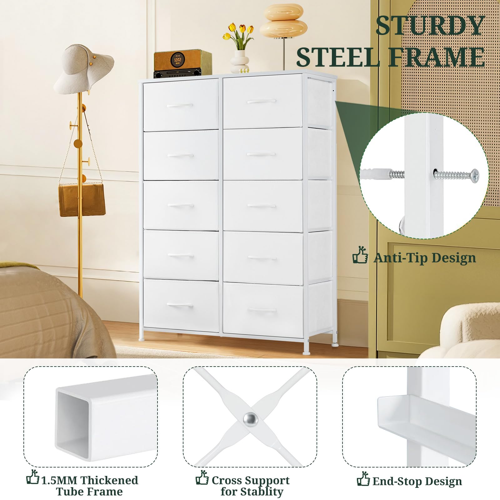 SageNest steel frame offers durability and stable support for decor or electronics.