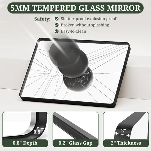 SageNest tempered-glass bathroom mirror provides a safe, durable surface.