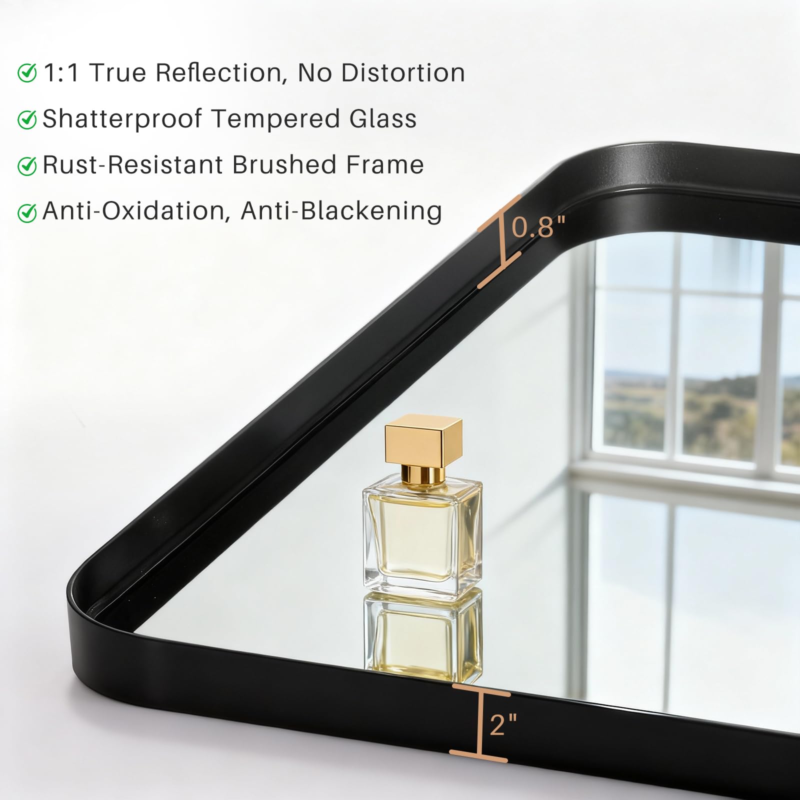 SageNest vanity mirror rounded corners adds modern farmhouse elegance