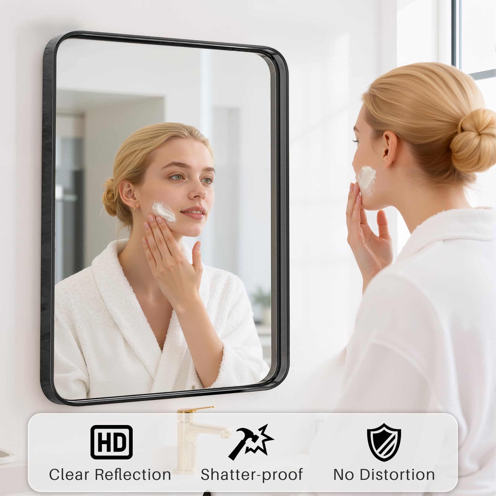 SageNest wall mounted mirror anti-rust aluminum frame enhances durability in humidity