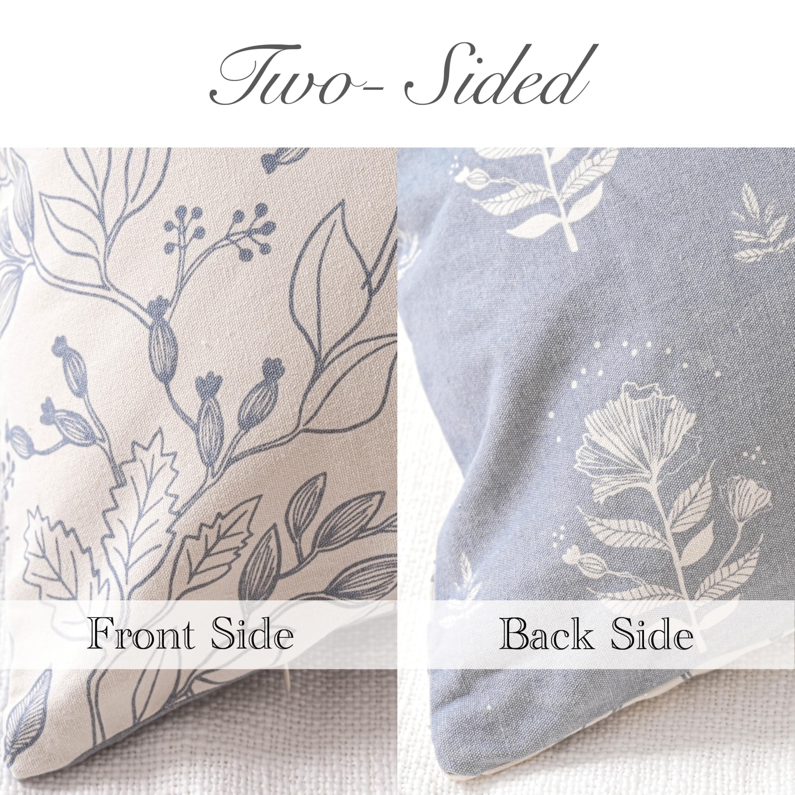 SageSelvas coastal blue floral print cover side view, adds boho charm.