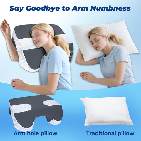 SAHEYER arm-hole pillow offers adjustable arm positions for customized comfort.