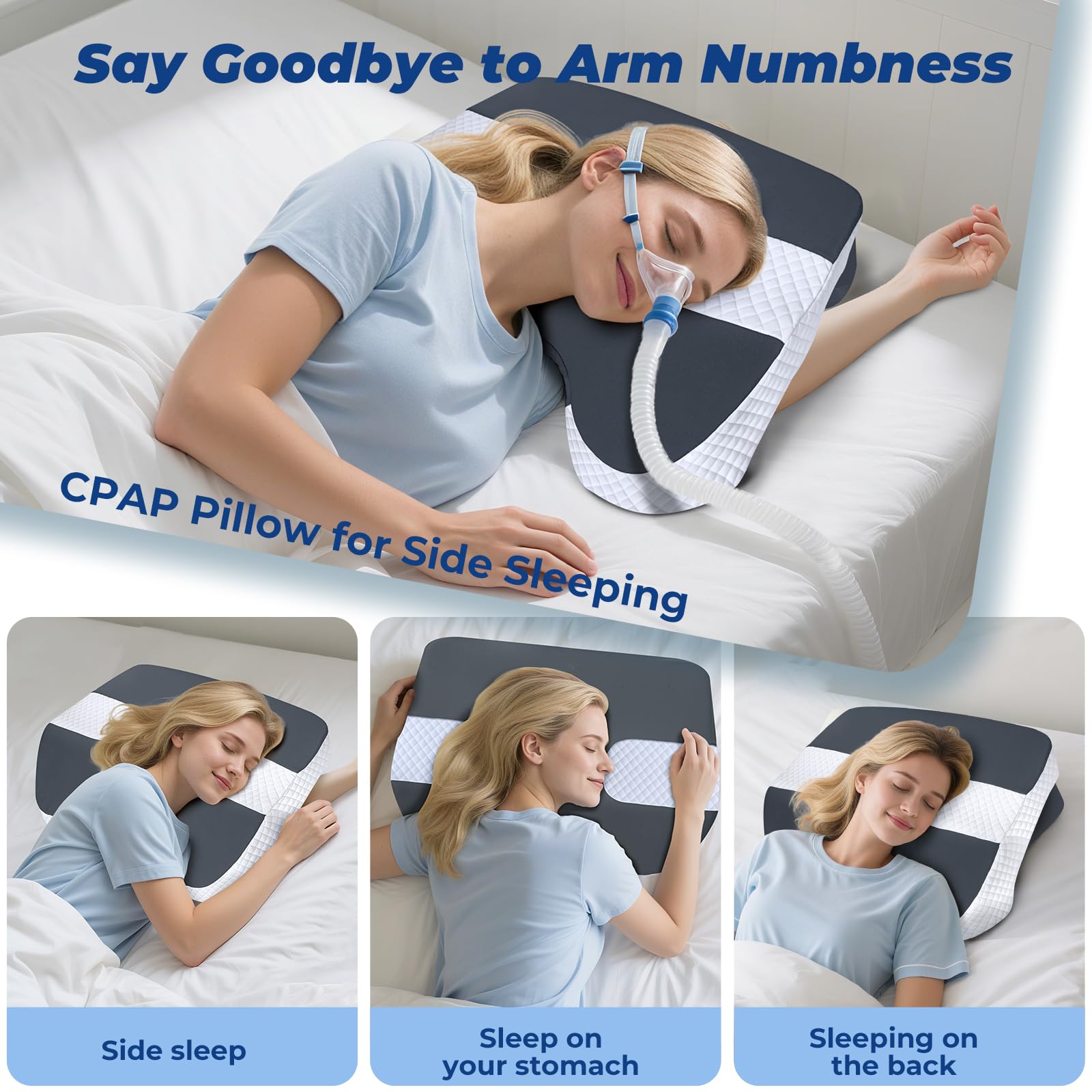 SAHEYER neck-support angled design promotes comfortable, neutral posture overnight.