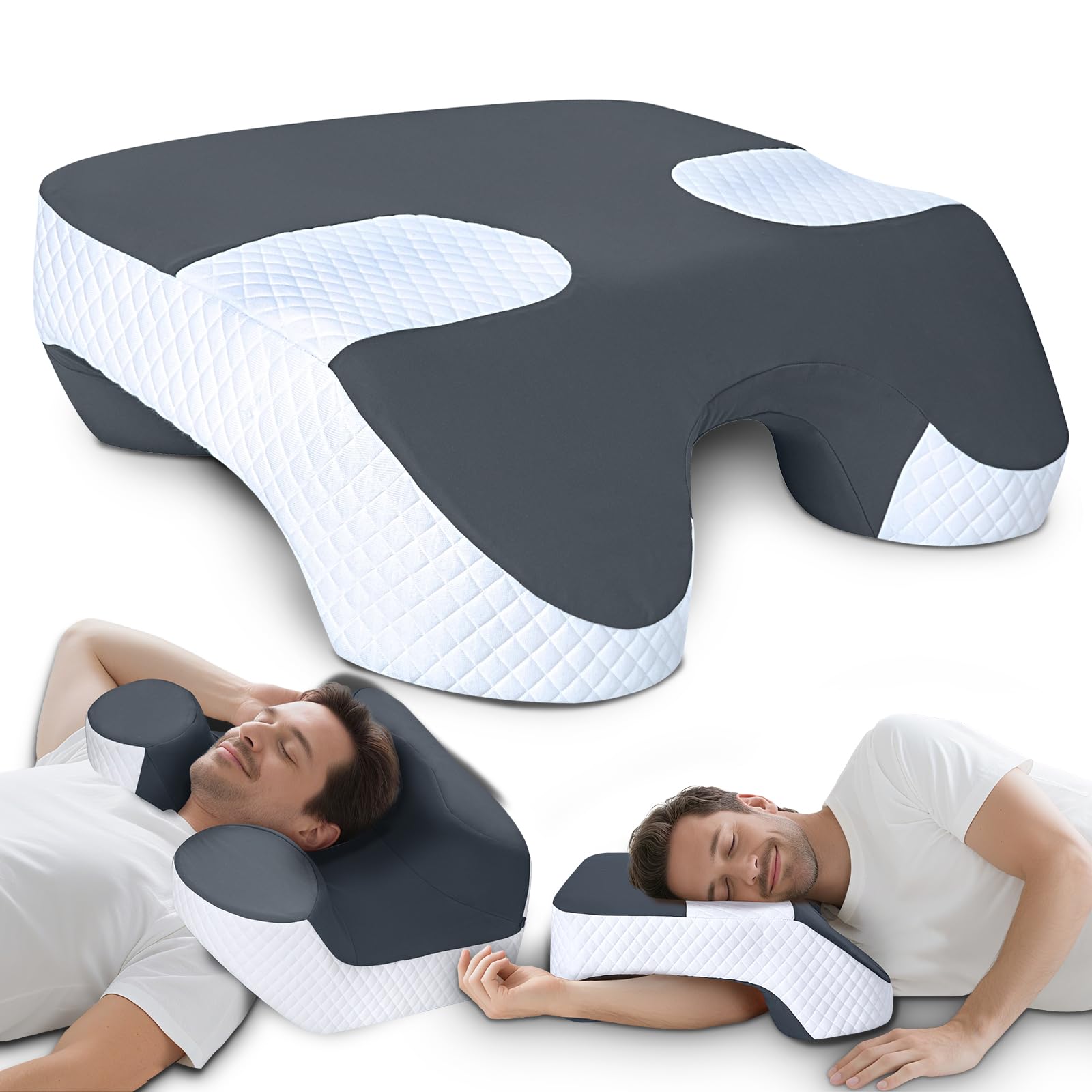 SAHEYER side sleeper pillow with arm holes relieves shoulder pressure for side sleeping.