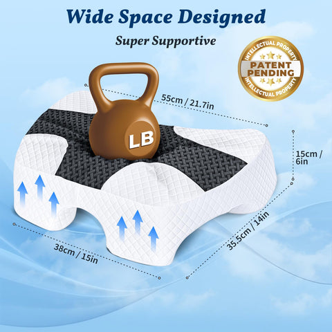 SAHEYER ergonomic memory foam core contours to neck and shoulders.