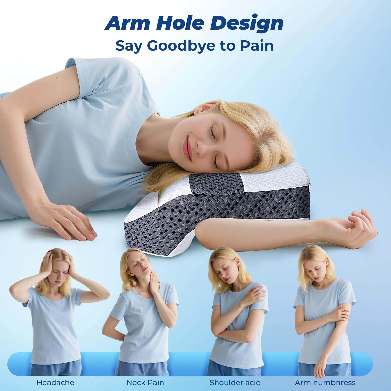 SAHEYER side sleeper features face-friendly cutouts to ease pressure.