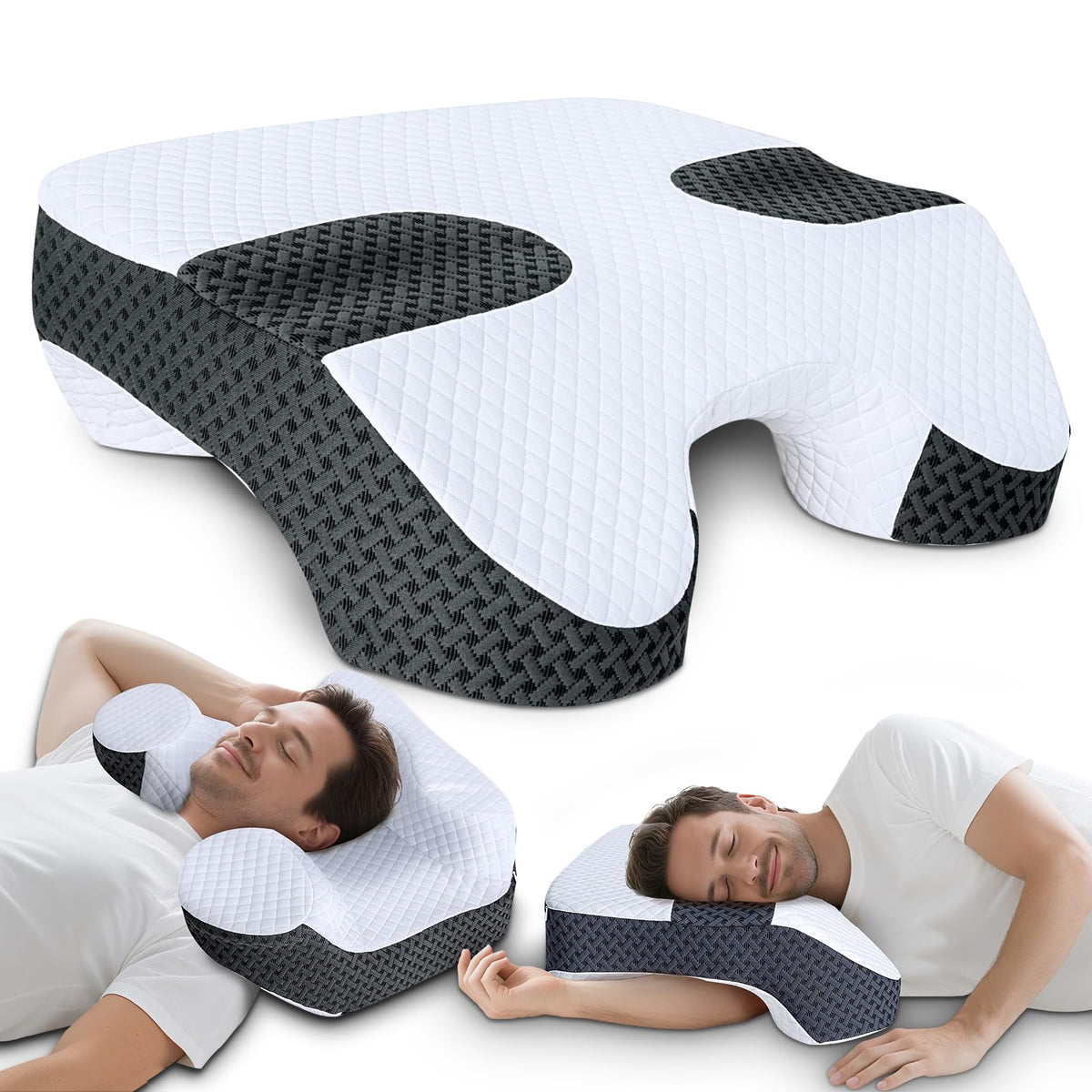 SAHEYER side sleeper pillow with arm holes supports ergonomic arm positioning.