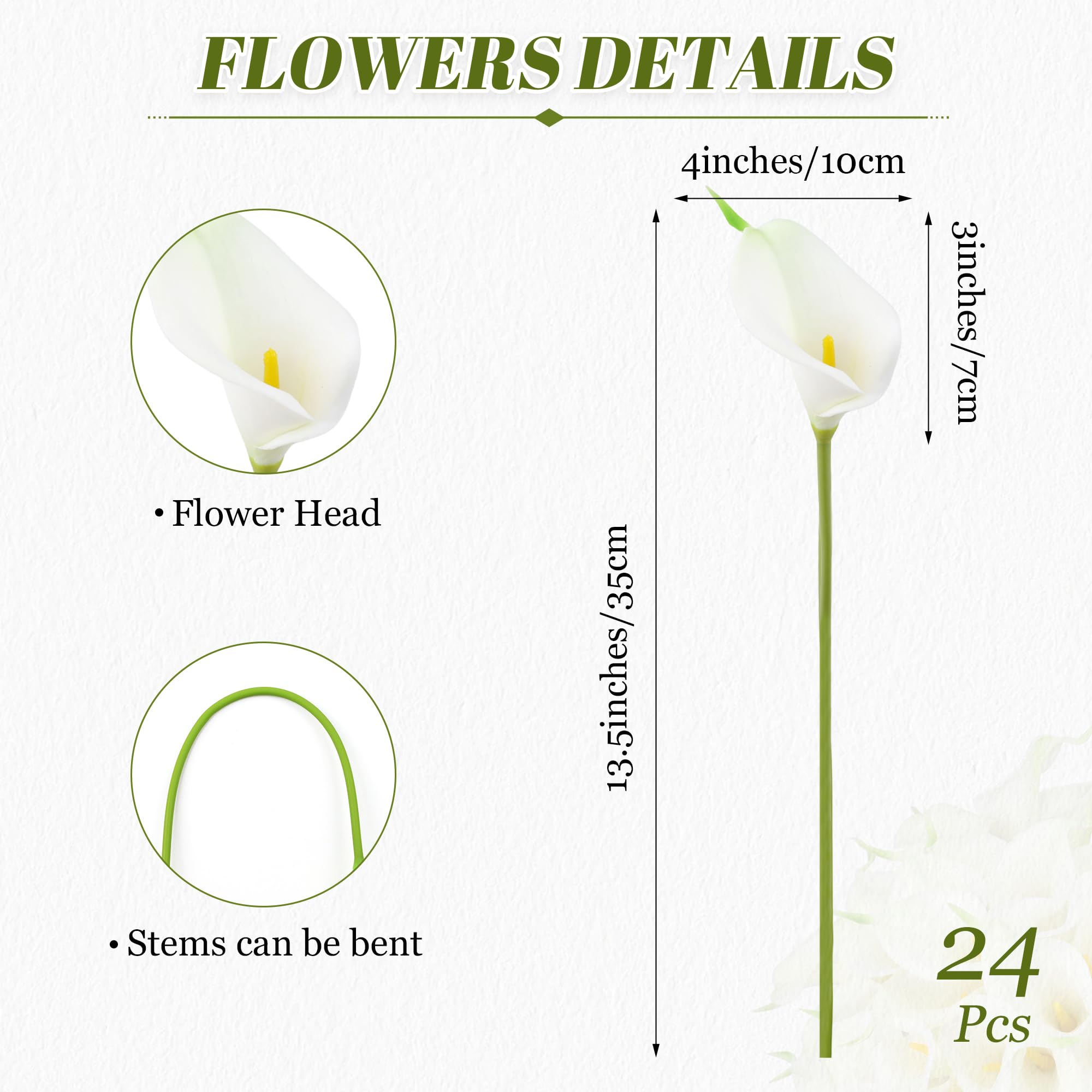 Sahoottie white calla lily close-up reveals soft PU petals.