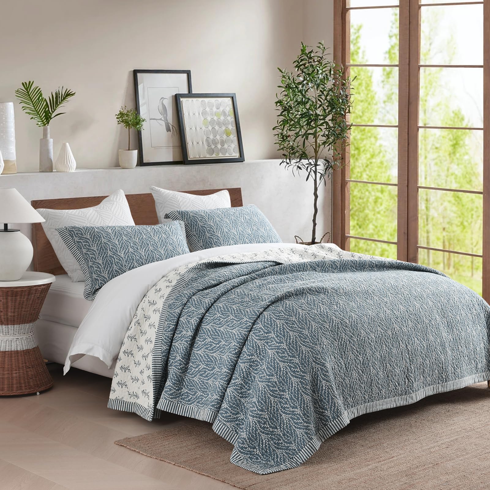 SahSahCasa quilt set with two pillow shams for coordinated bedroom decor