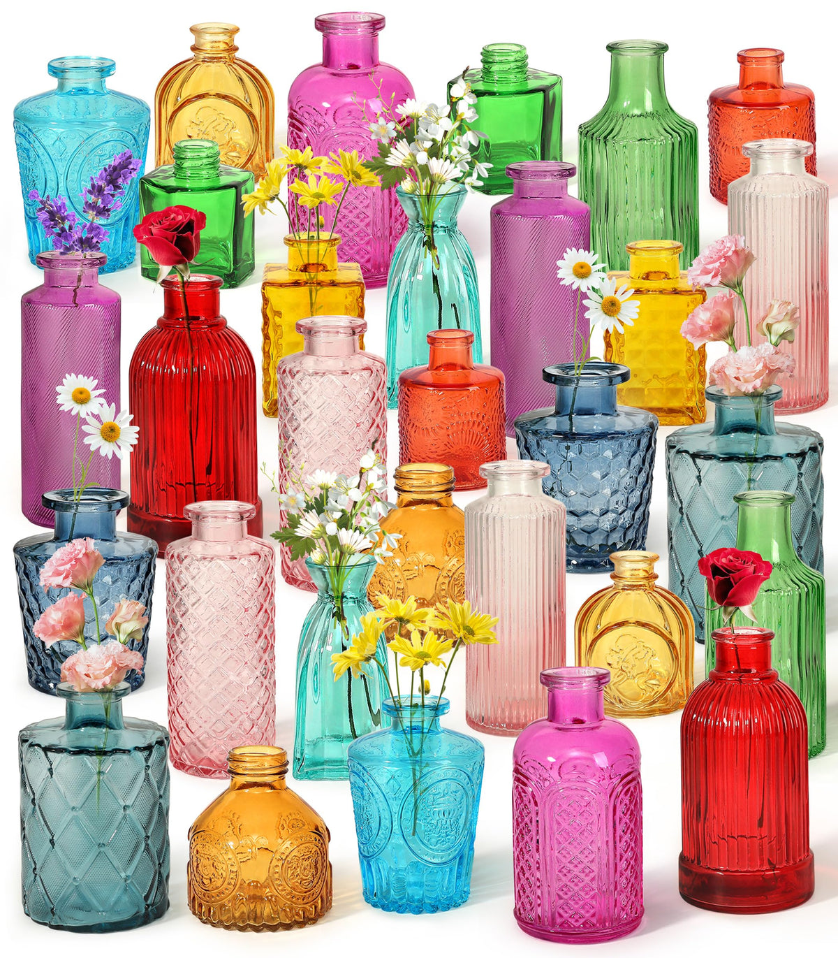saiguomi 30-colorful glass bud vases set ideal for vibrant centerpieces and gifting