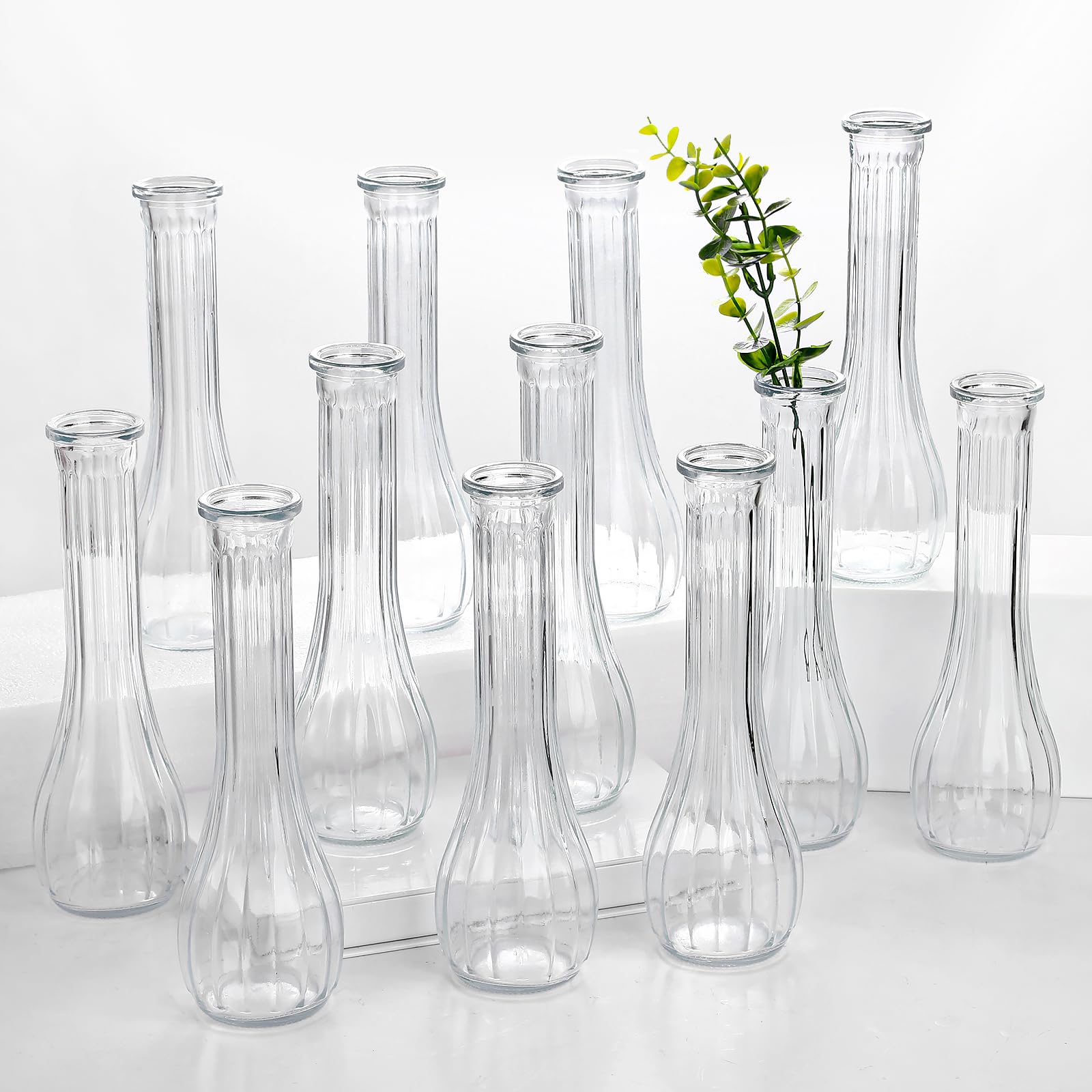 Saiguomi ribbed clear glass bud vases for elegant centerpieces.