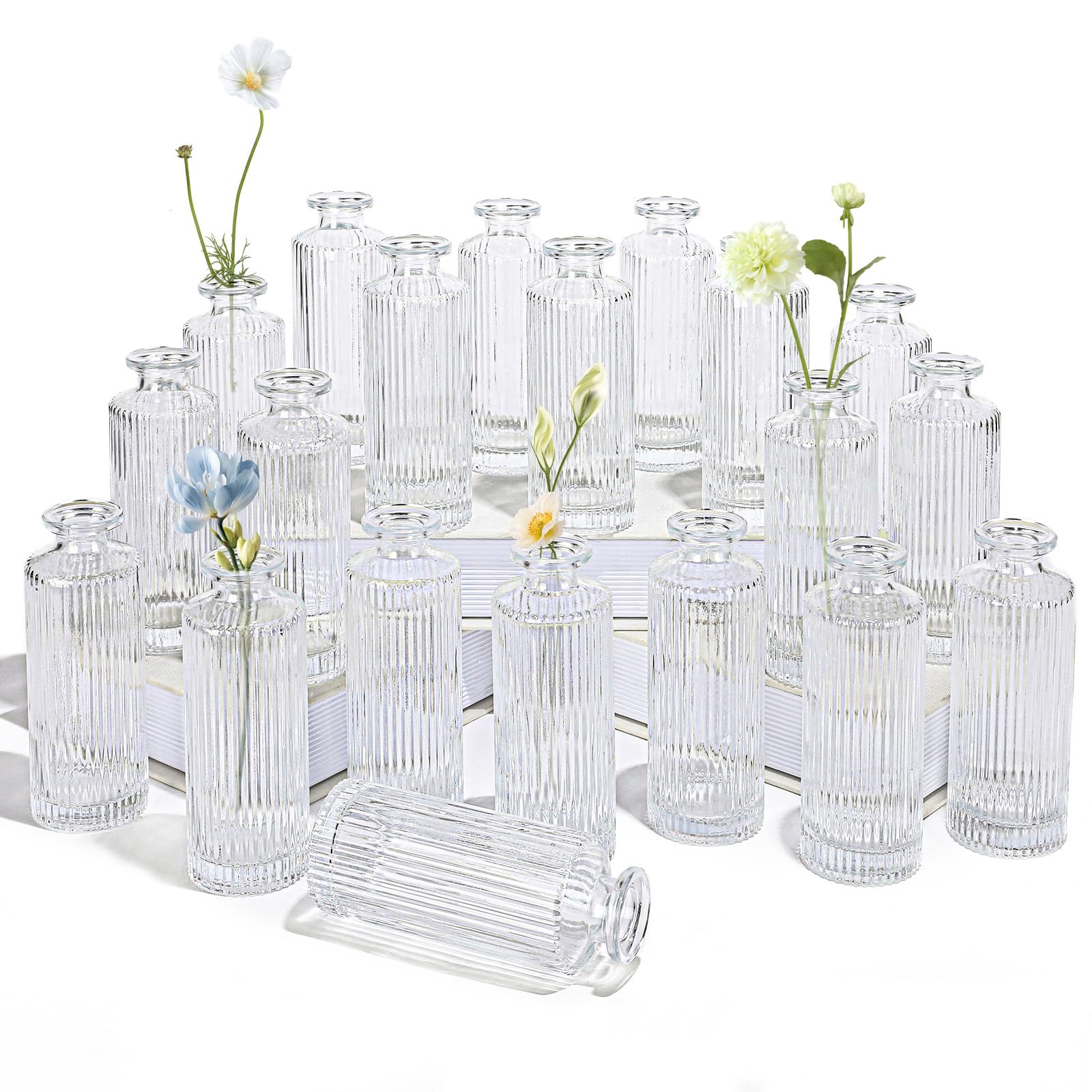 Saiguomi glass bud vases set of 20, clear centerpieces for weddings and home decor