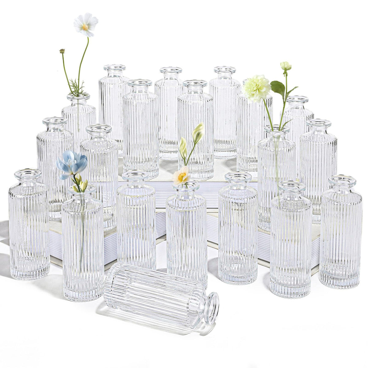 Saiguomi glass bud vases set of 20, clear centerpieces for weddings and home decor