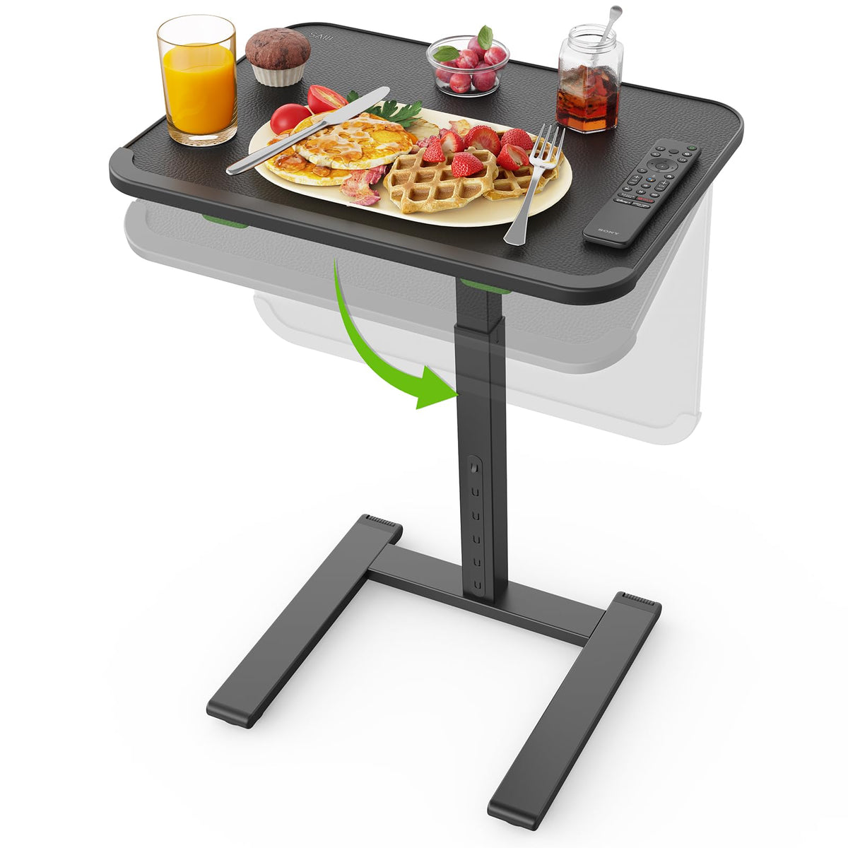 SAIJI sturdy TV tray table with wheels front view shows mobility for couch dining