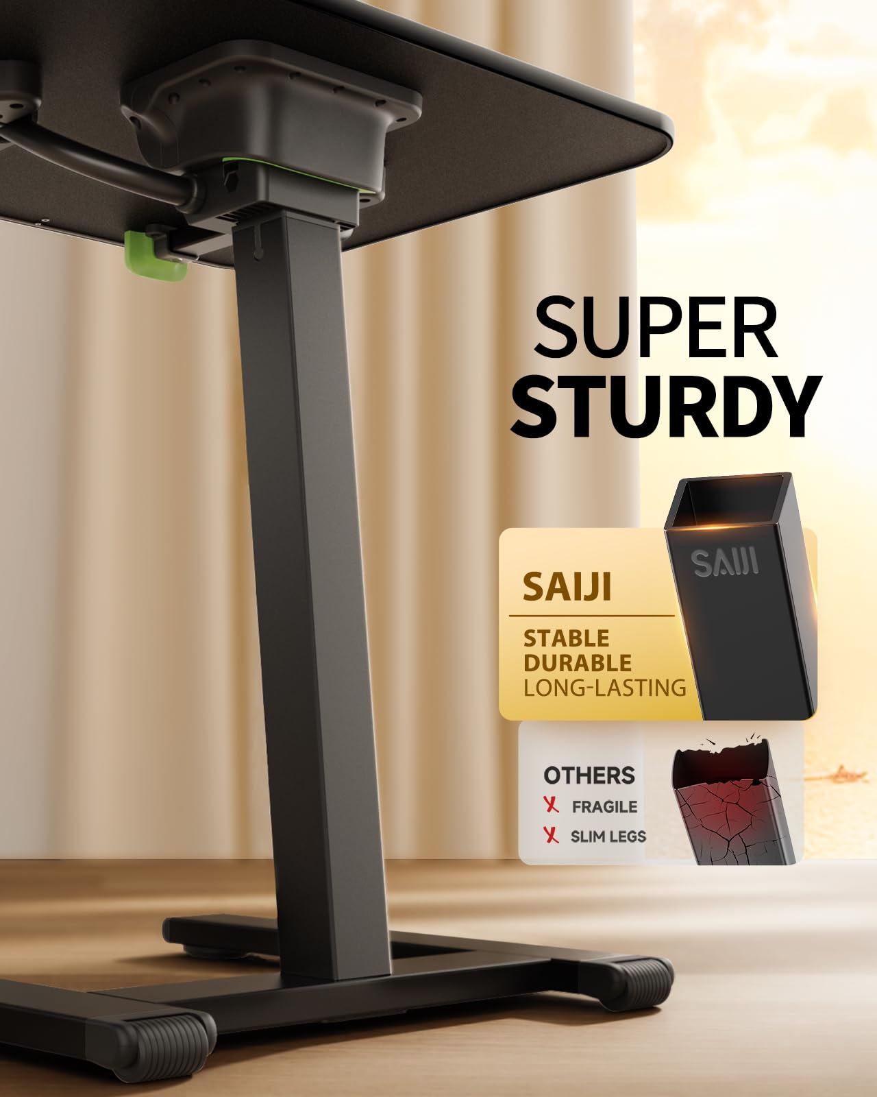 SAIJI TV tray table with rolled wheels close-up emphasizes easy repositioning
