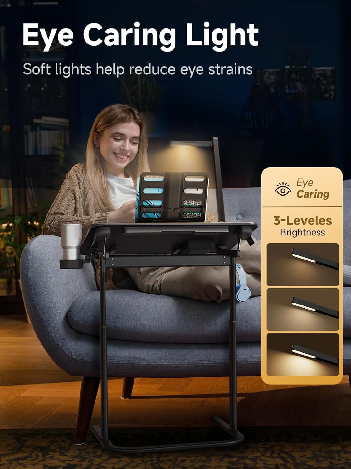 SAIJI XXL TV Tray Table foldable lamp for adjustable lighting.