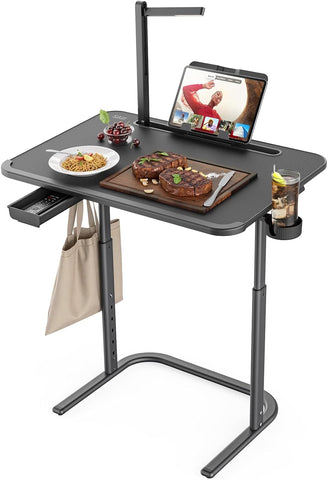SAIJI XXL TV Tray Table leather-top with cup holder for easy snacking.