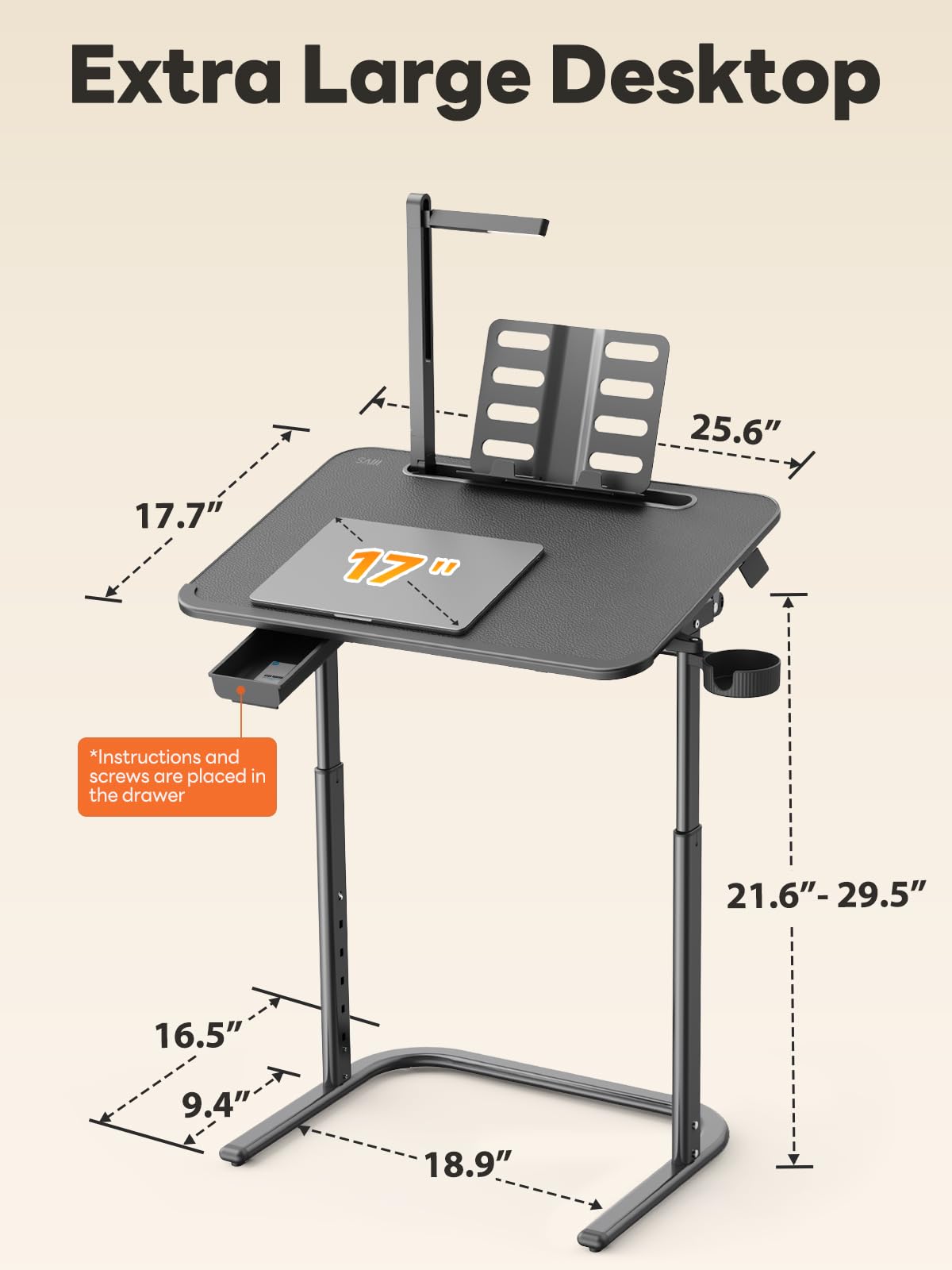 SAIJI XXL TV Tray Table LED lamp on for focused reading.