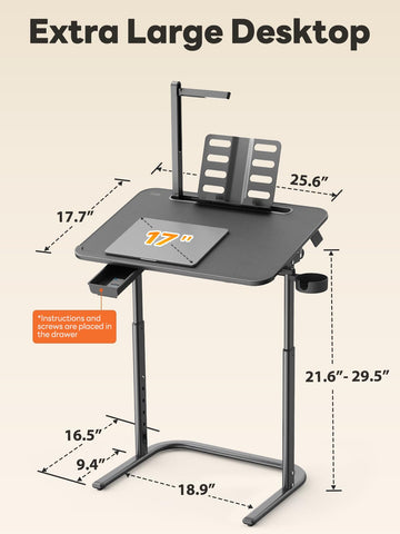 SAIJI XXL TV Tray Table LED lamp on for focused reading.