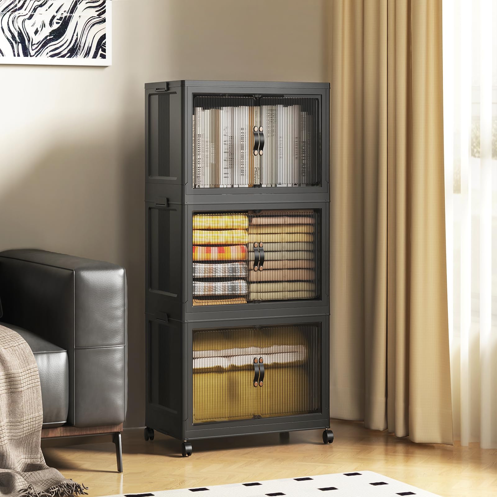 SAILUN 26Gal foldable bin with lid for compact closet organization.