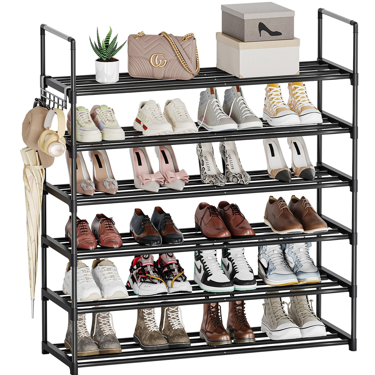 Saincustom 6-tier shoe rack front view with ample storage for everyday footwear.