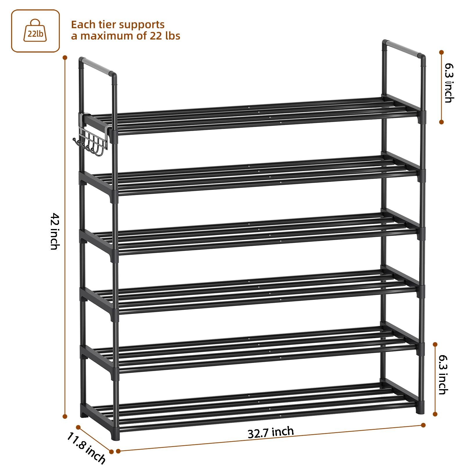 Saincustom bottom-tier shelf offers easy access to frequently worn shoes.