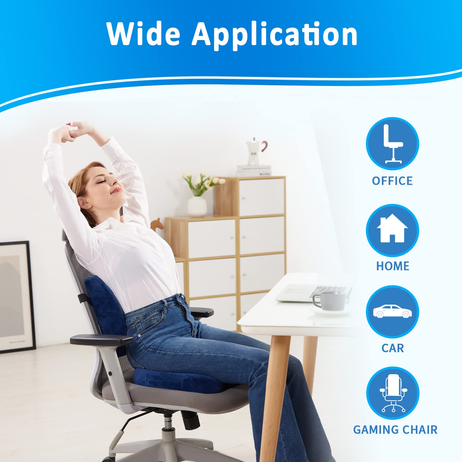 SAIREIDER lumbar pillow with dual straps secures on various chairs