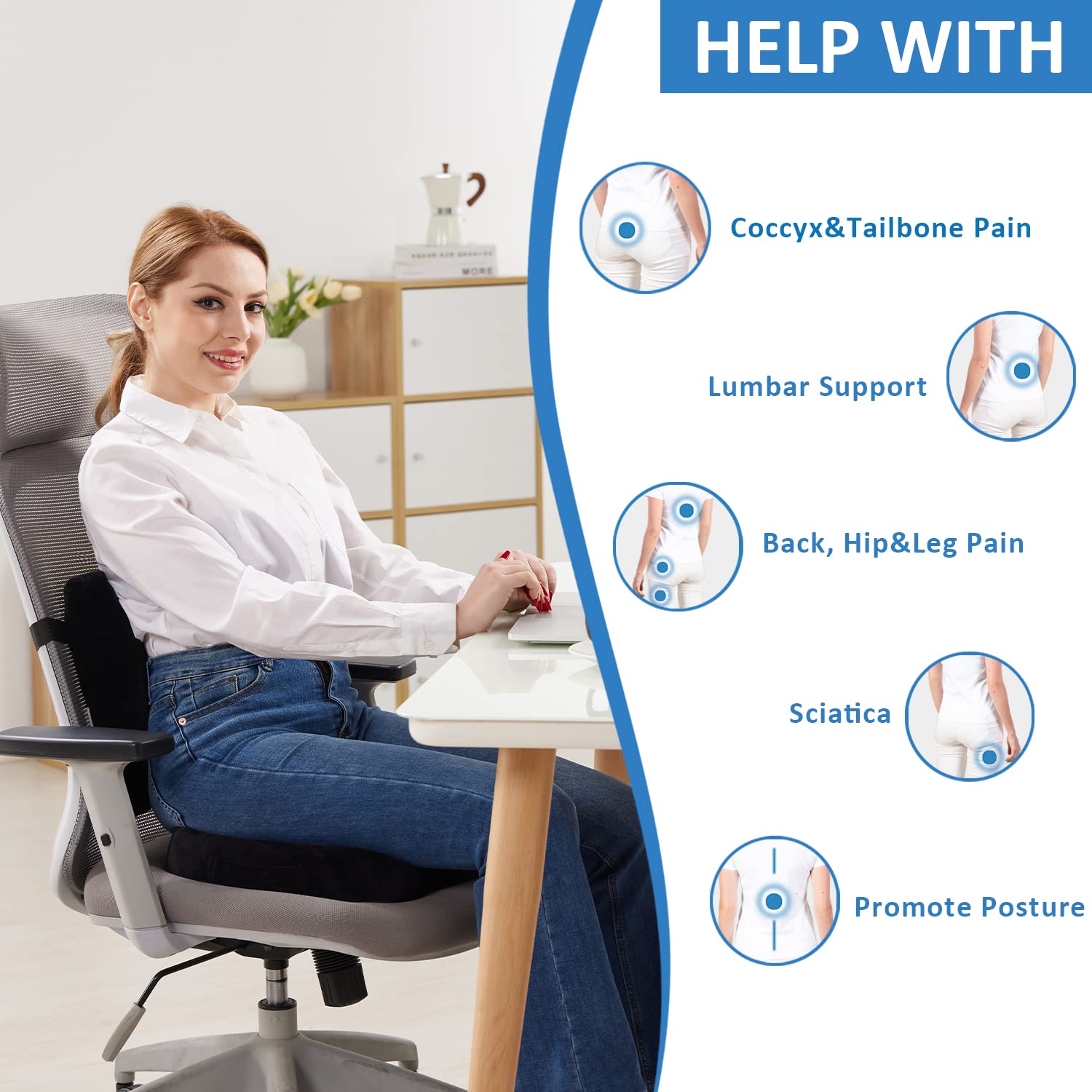 SAIREIDER lumbar support pillow following spine curve for back comfort