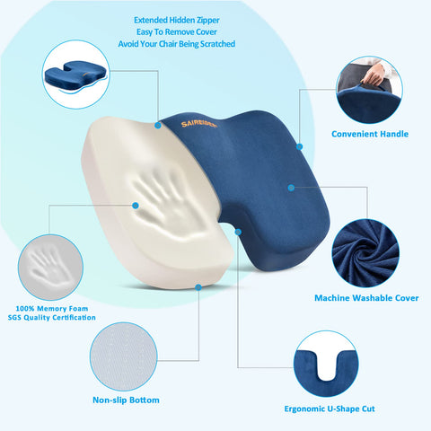 SAIREIDER memory foam seat cushion reclaims shape and relieves pressure during sit-down tasks