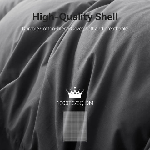 Saisier Down Comforter fabric closeup highlights soft 1200TC cotton blend for silky nights.