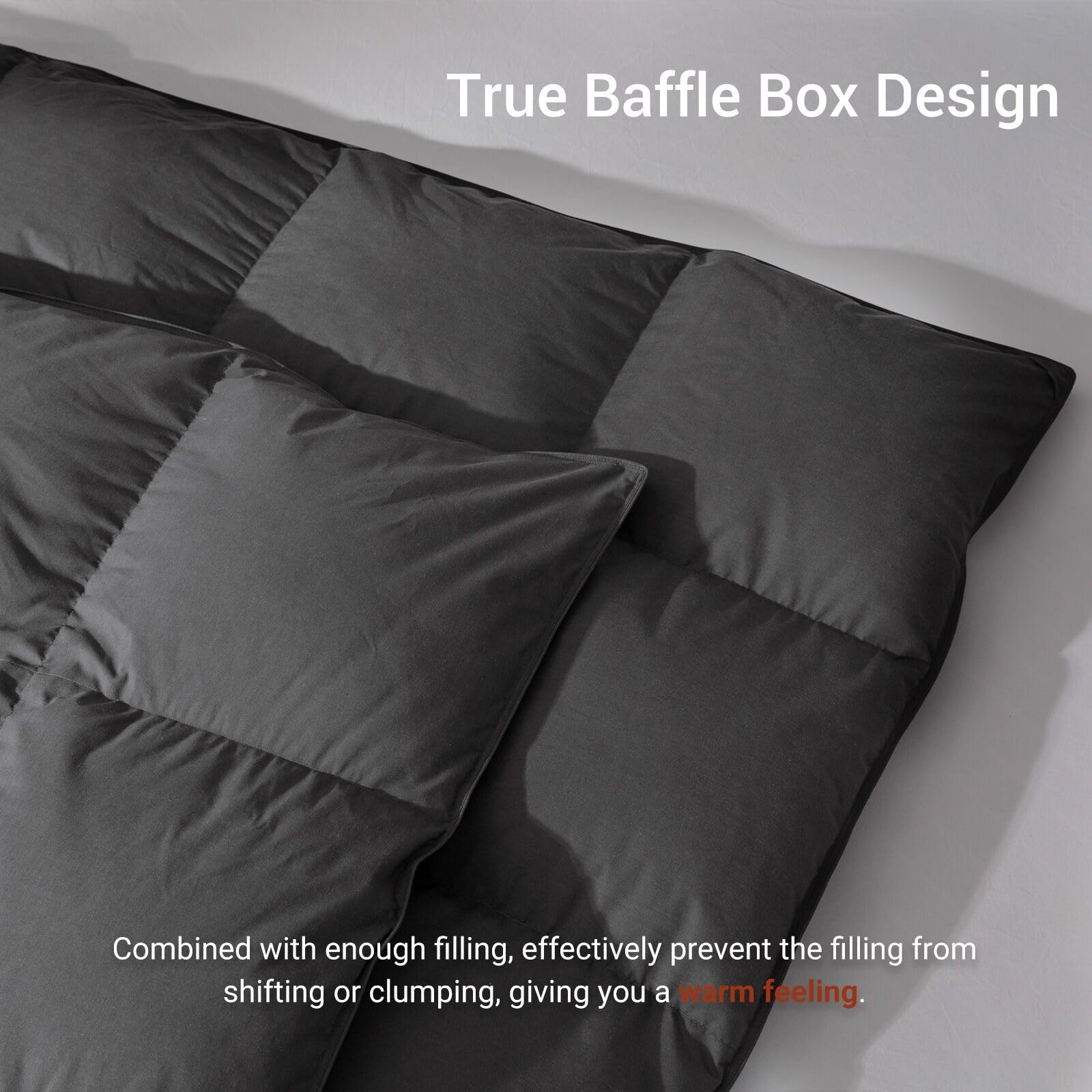 Saisier comforter loft detail suggests breathable fluff and even warmth.
