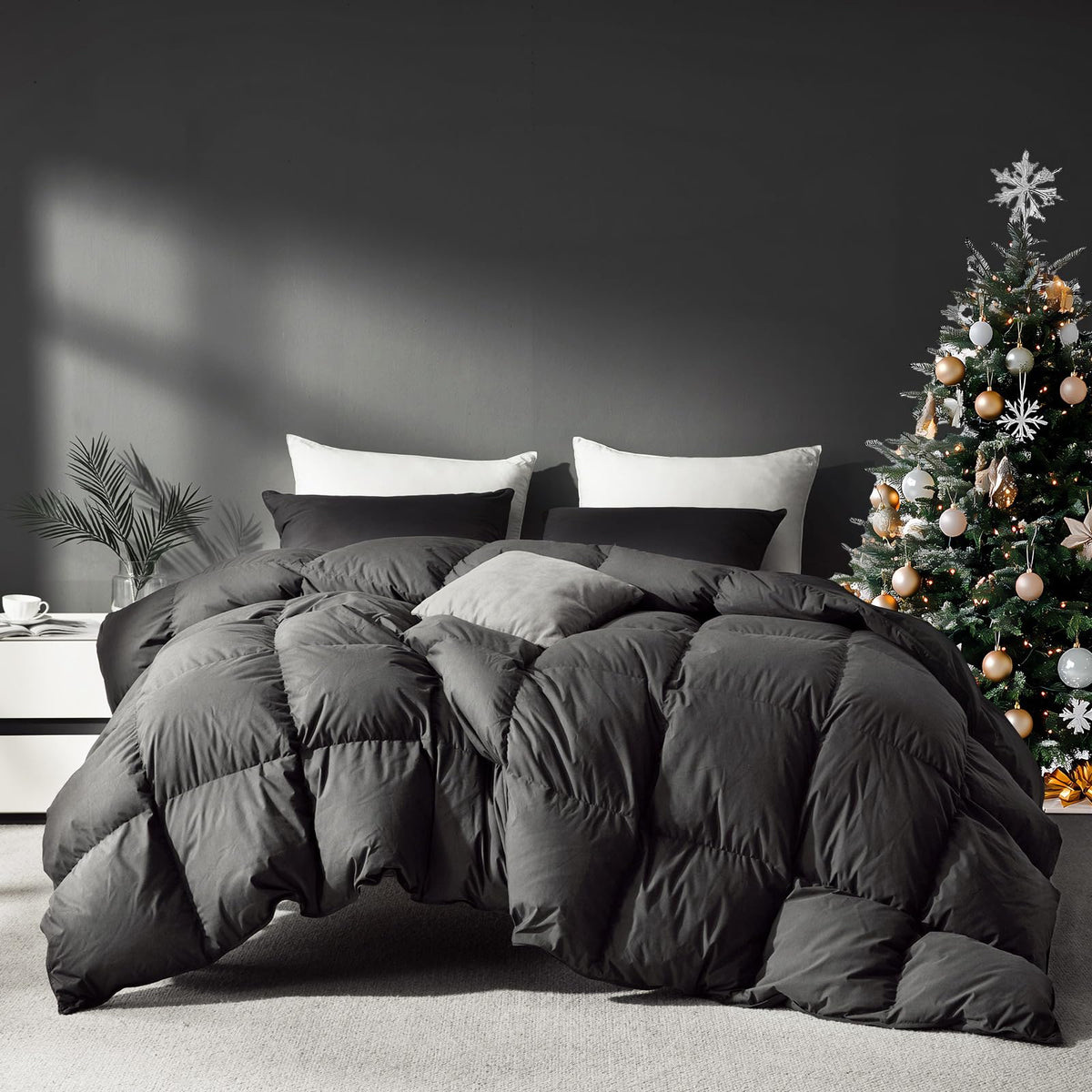Saisier Grey Goose Down Comforter in queen size with plush fabric for all-season comfort