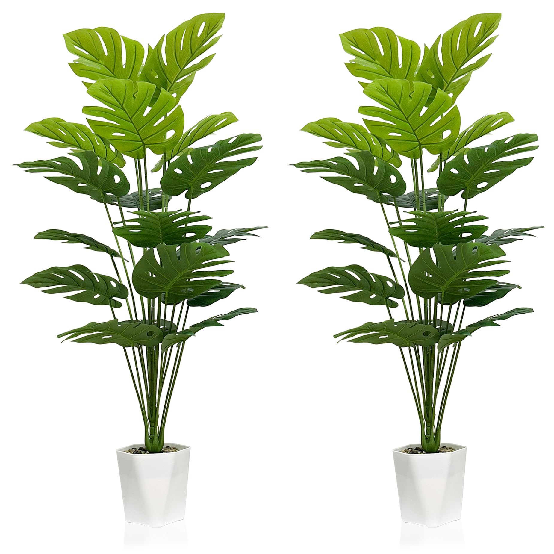SAJANDAS artificial monstera deliciosa plant in white pot for low-maintenance indoor decor.
