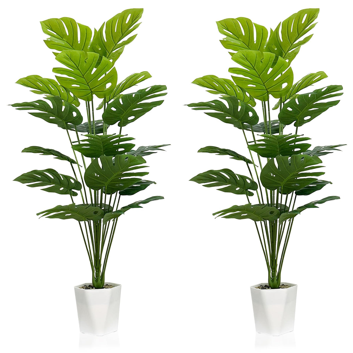 SAJANDAS artificial monstera deliciosa plant in white pot for low-maintenance indoor decor.