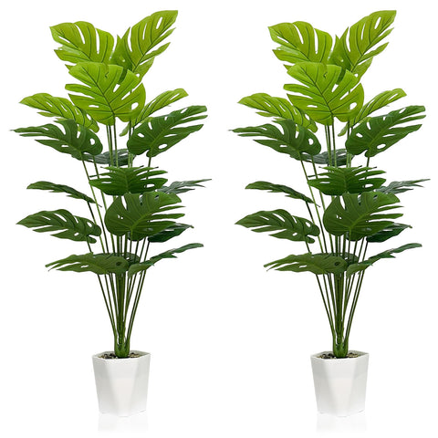 SAJANDAS artificial monstera deliciosa plant in white pot for low-maintenance indoor decor.