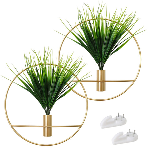 SAJANDAS gold round hanging hoop wall decor with artificial grass for elegant walls