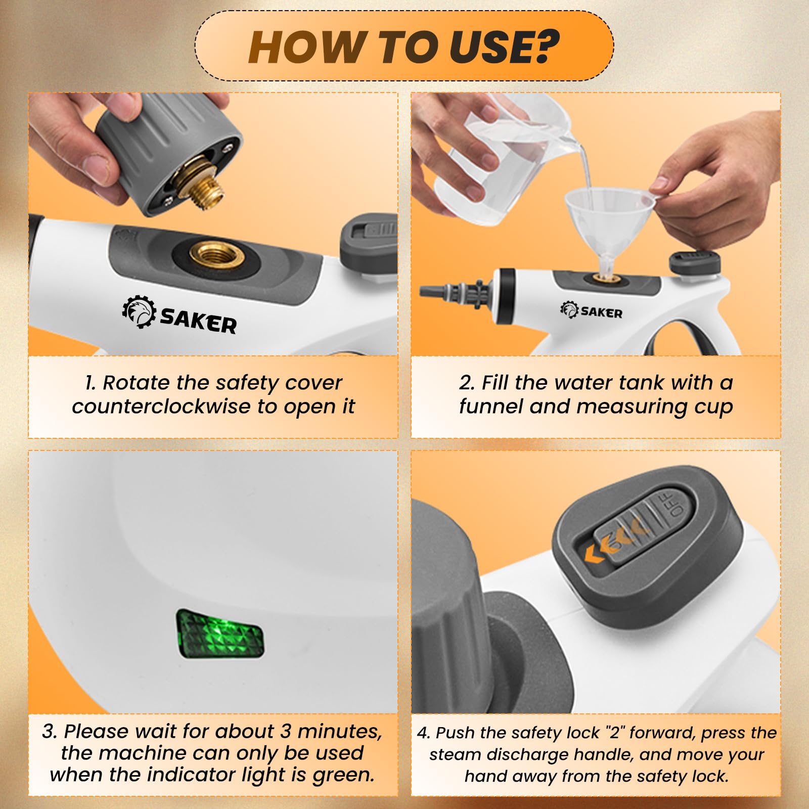 Saker cleaning bathroom tiles with powerful steam from the handheld unit