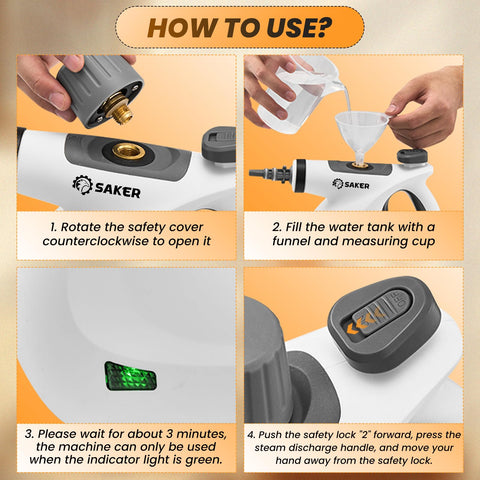 Saker cleaning bathroom tiles with powerful steam from the handheld unit