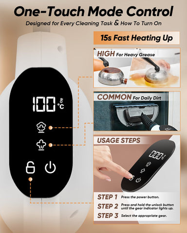Saker EverSteam digital-steam-control displays temperature for precise use.