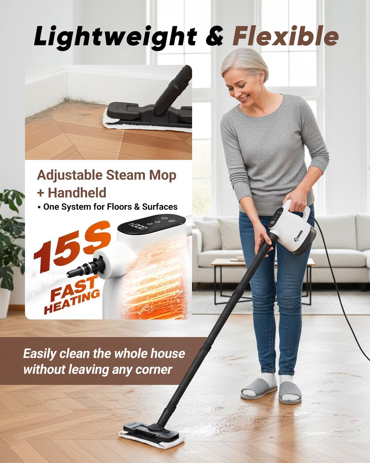 Saker EverSteam mop-attachment-floor-cleaning enables easy floor upkeep.