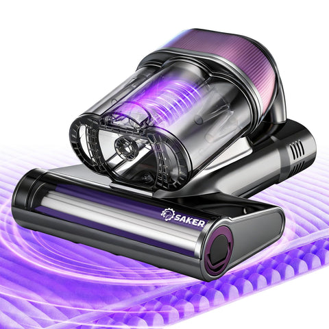 Saker mattress vacuum with blue light targets hidden dust for cleaner fabrics.